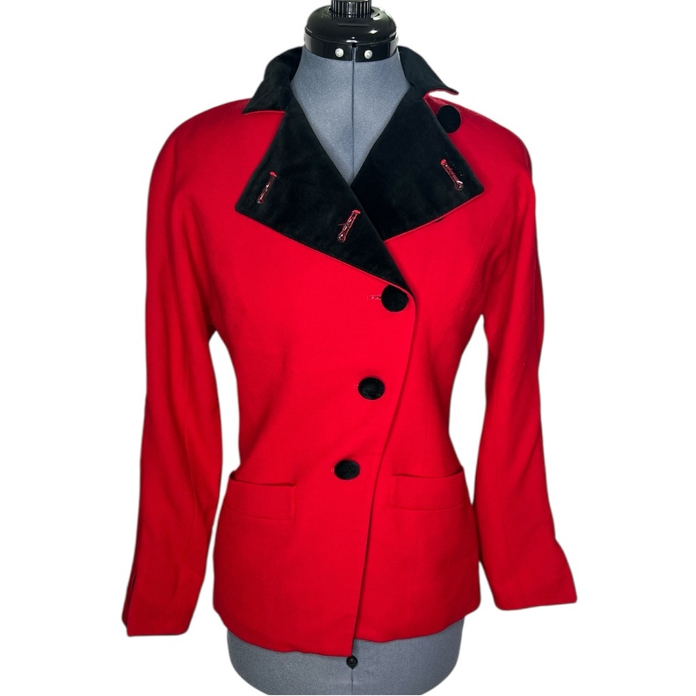 Vintage Christian Dior Red Women's Wool and Velvet Blazer